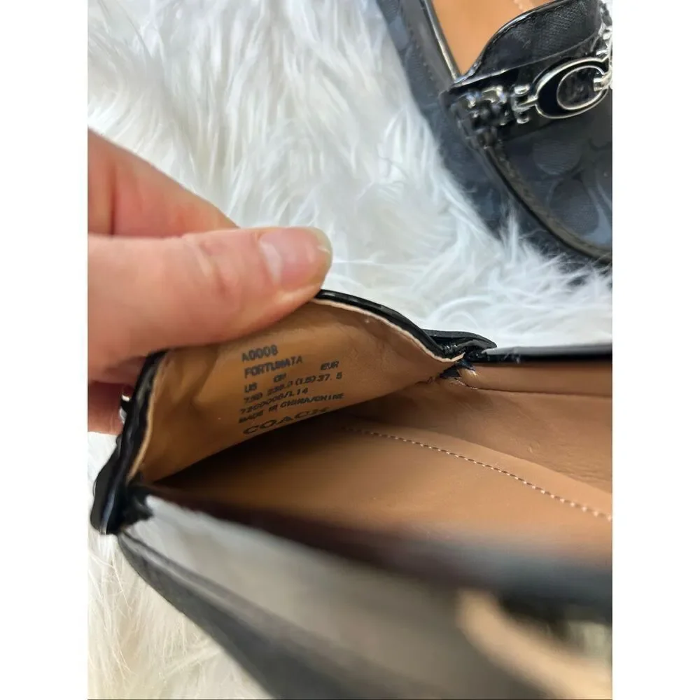 Coach Fortunata Buckle Loafers Size 7.5 B Signature Print Patent Leather Trim